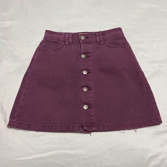 NXP Nena and Pasadena Denim Jean Skirt Purple Exposed Front Buttons Size XS - Picture 1 of 14
